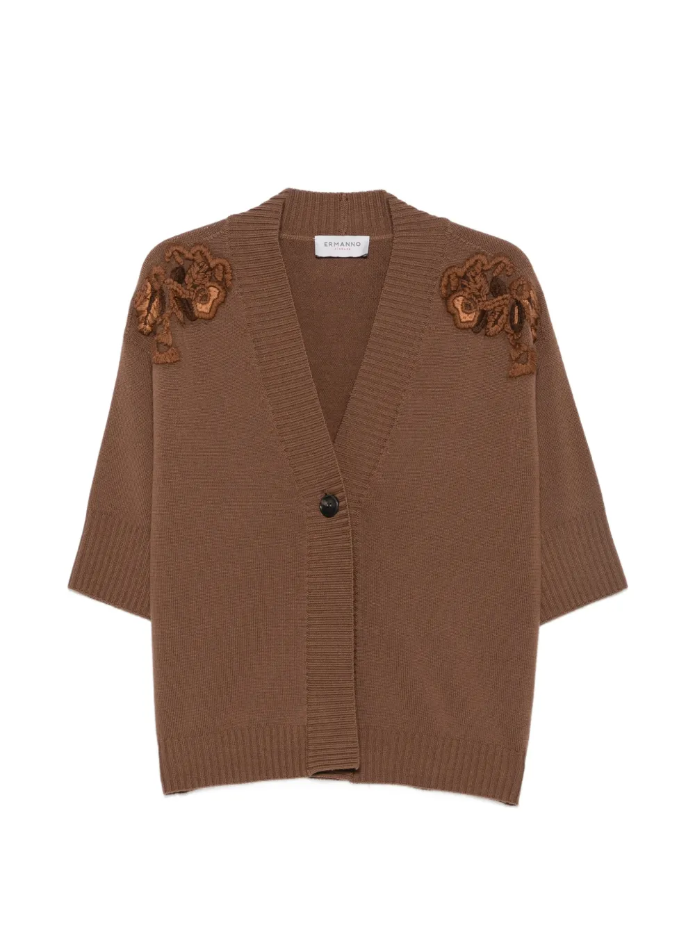ERMANNO FIRENZE floral-appliqué short-sleeve cardigan - Braun