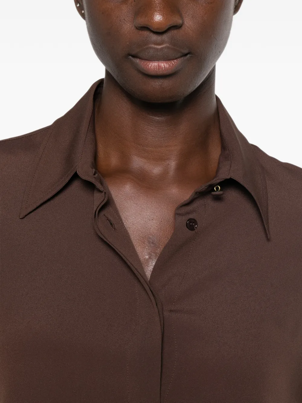 Federica Tosi Button-up blouse met puntige kraag Bruin