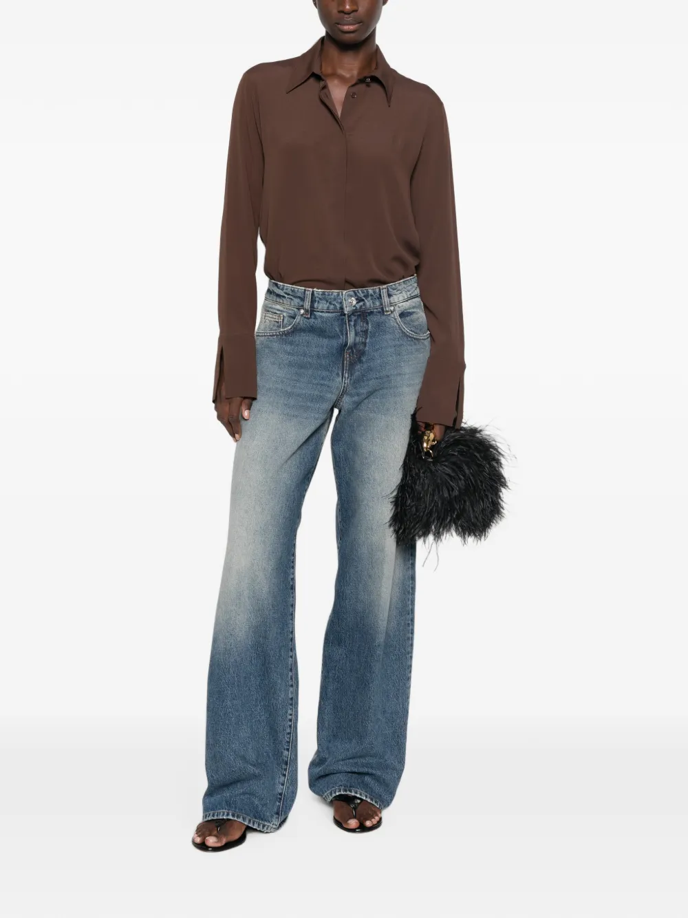 Federica Tosi Button-up blouse met puntige kraag Bruin