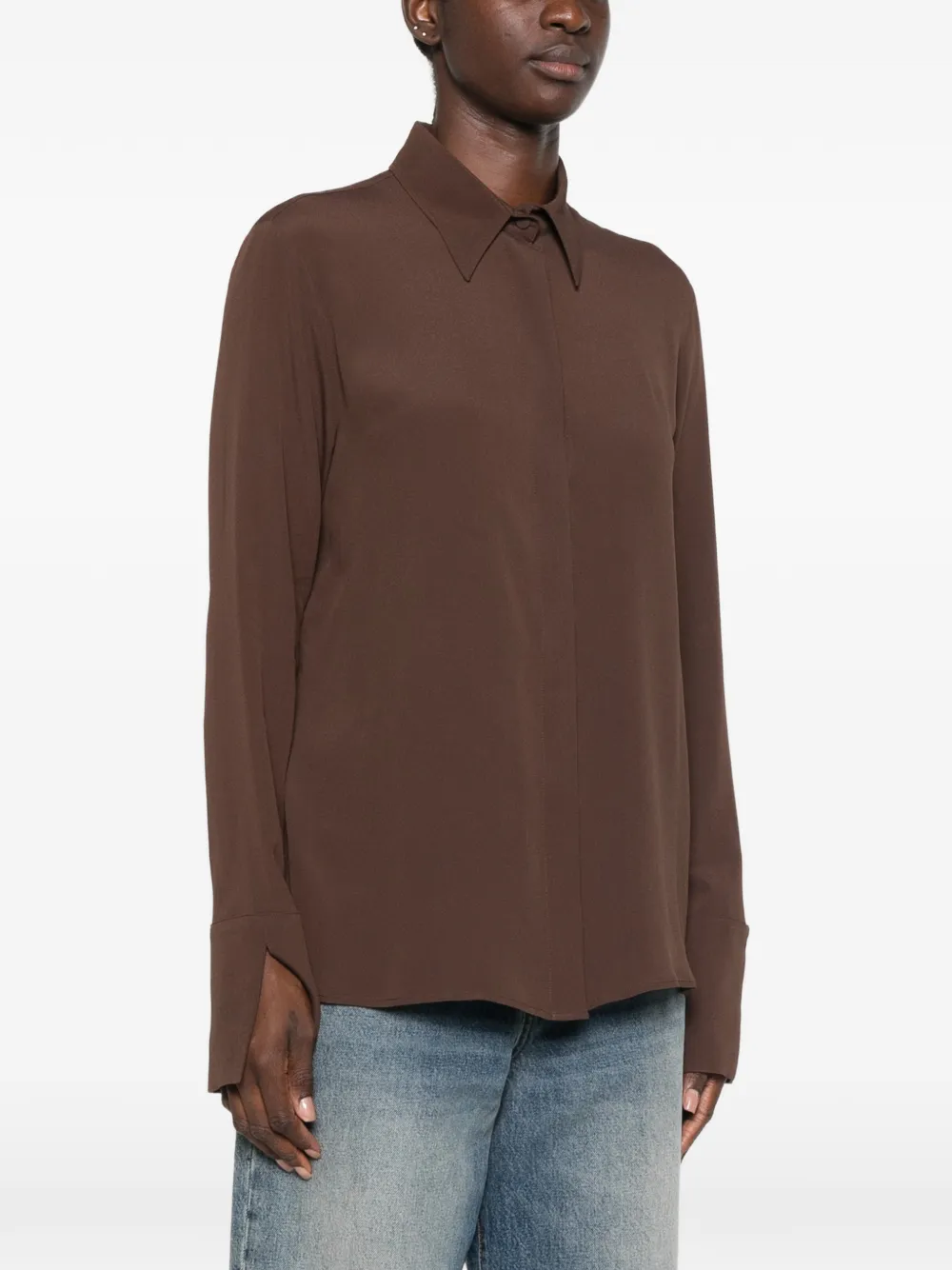 Federica Tosi Button-up blouse met puntige kraag Bruin