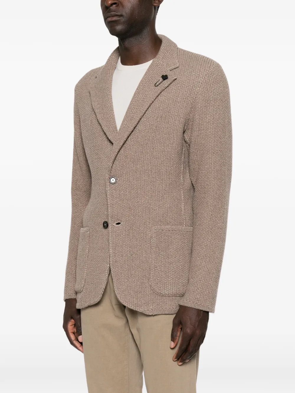 Lardini Wafelgebreid jack met gekerfde revers Beige
