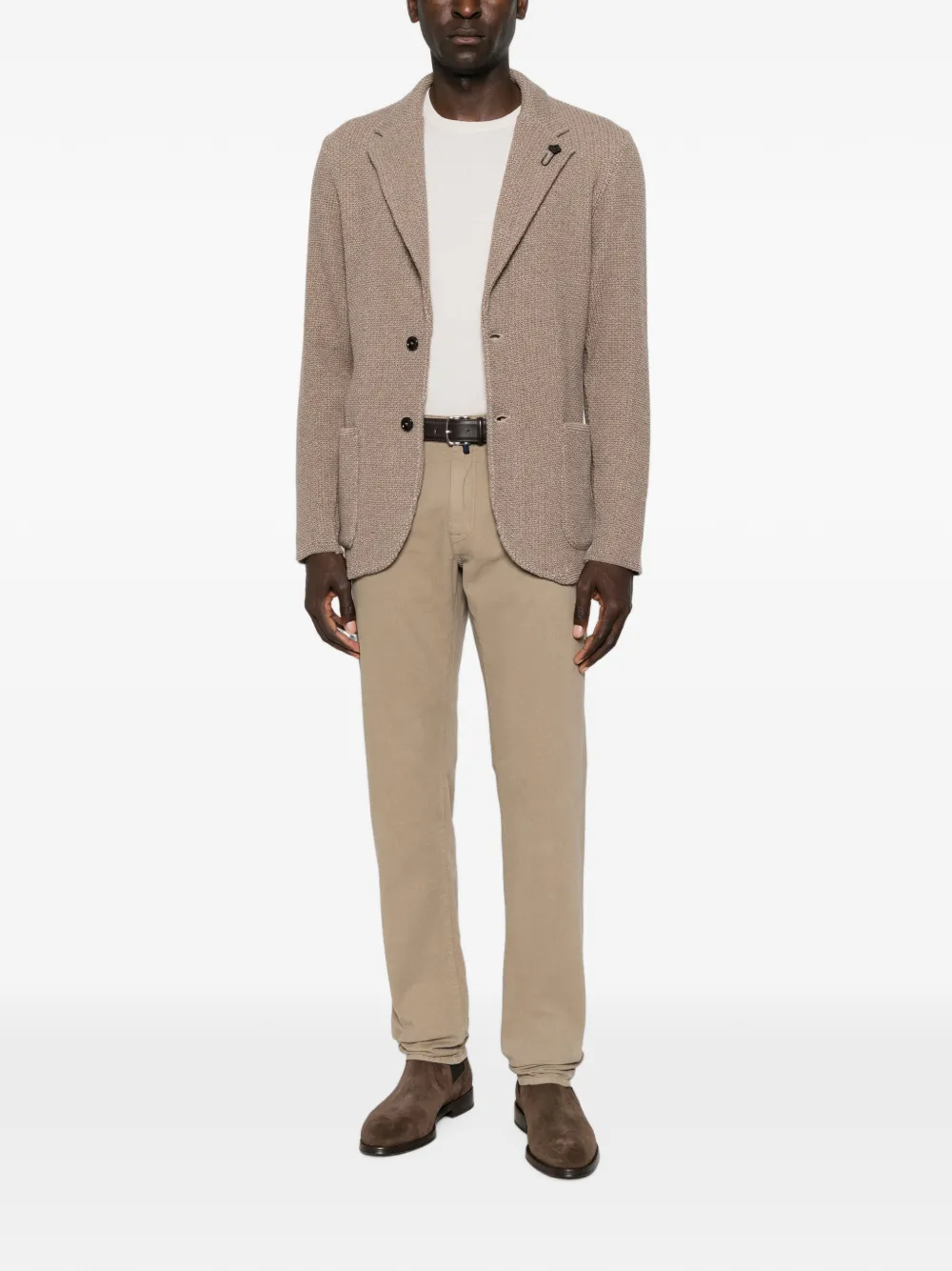 Lardini Wafelgebreid jack met gekerfde revers Beige
