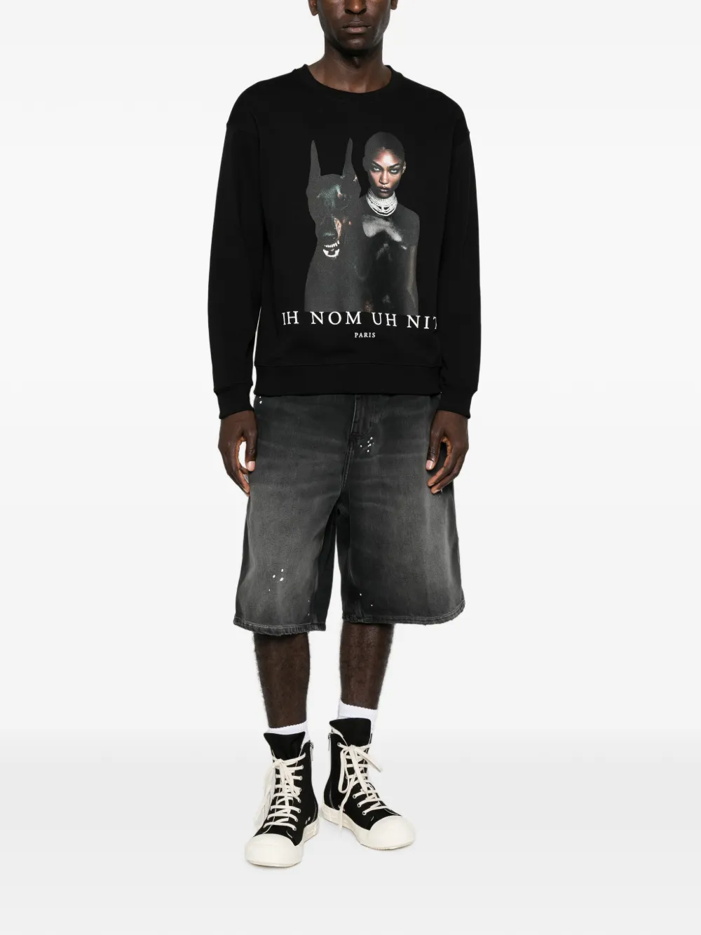 Ih Nom Uh Nit Family sweater met grafische print en logoprint Zwart