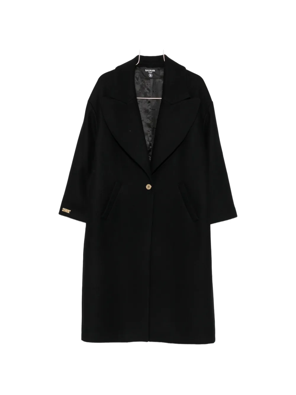 Balmain Kids logo-plaque button-fastening coat - Schwarz