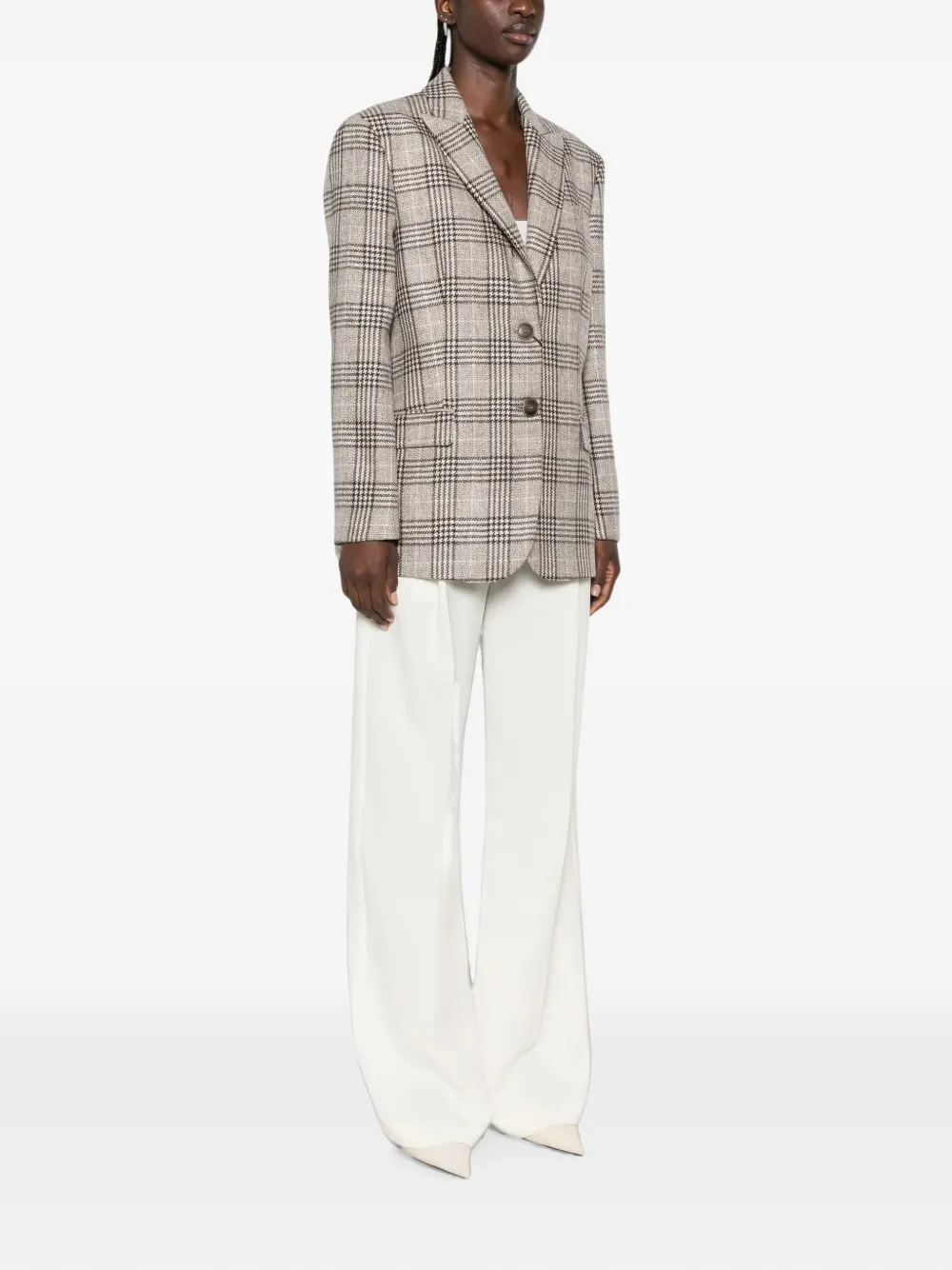 TWINSET Geruite wollen blazer met pailletten Beige