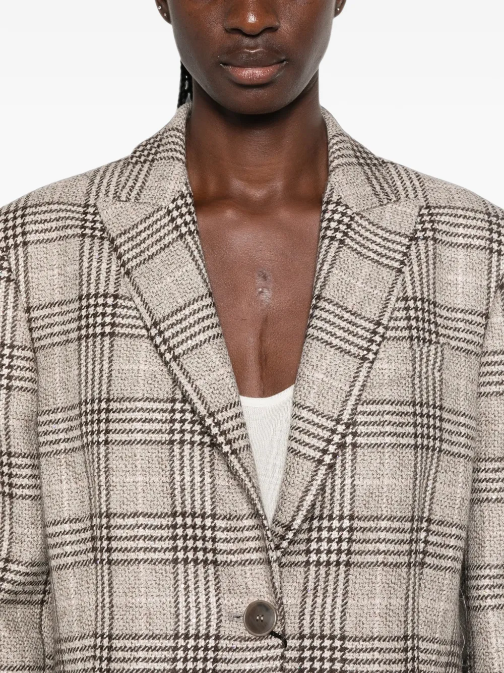 TWINSET Geruite wollen blazer met pailletten Beige