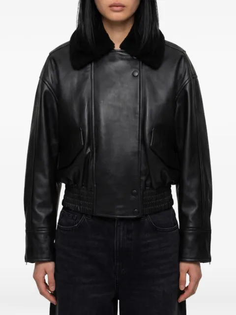 IVY OAK Laila Lane shearling-collar leather bomber jacket