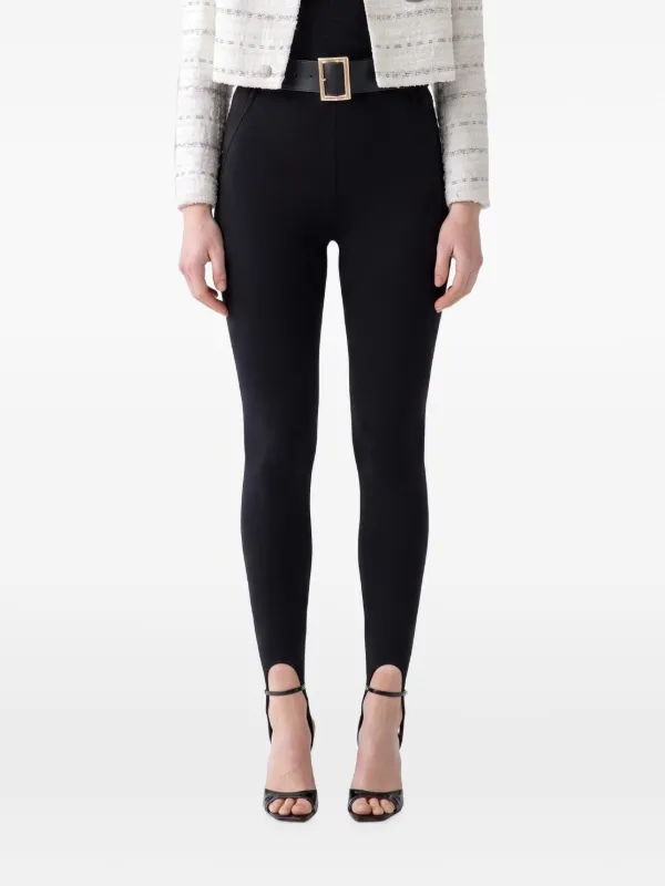 Self-Portrait Belted Stirrup Leggings in Black