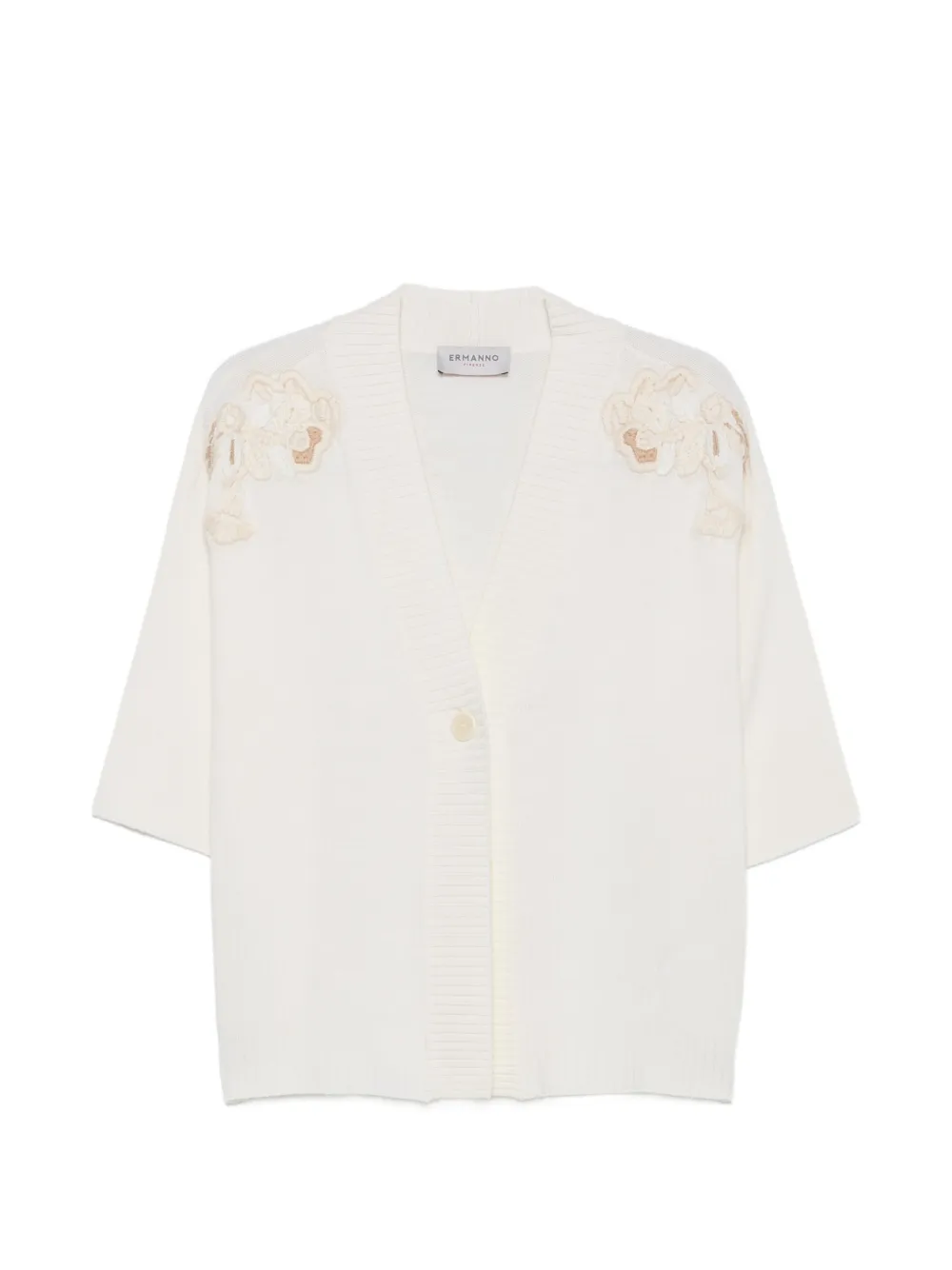 ERMANNO FIRENZE floral-embroidered V-neck cardigan - Weiß