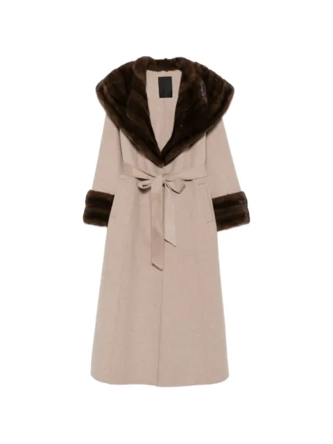Liska fur-trim belted coat