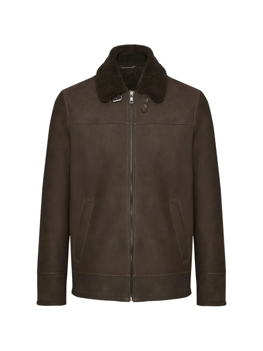 BIGARDINI Matt shearling-collar zip-up jacket - Marrone