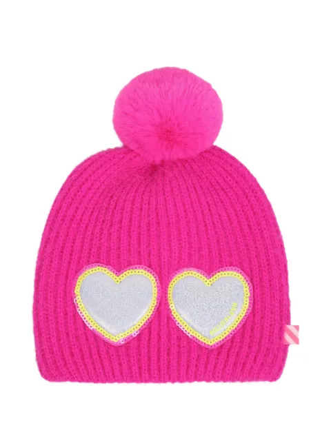 Billieblush heart-patch pompom beanie hat
