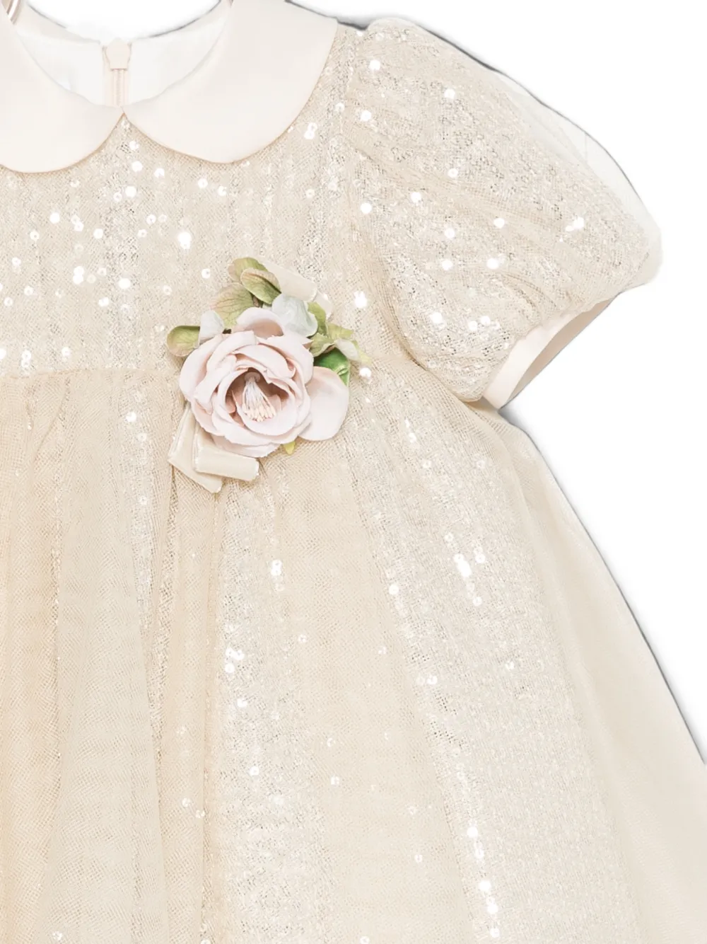 Colorichiari Jurk met pailletten en bloemapplicatie Beige
