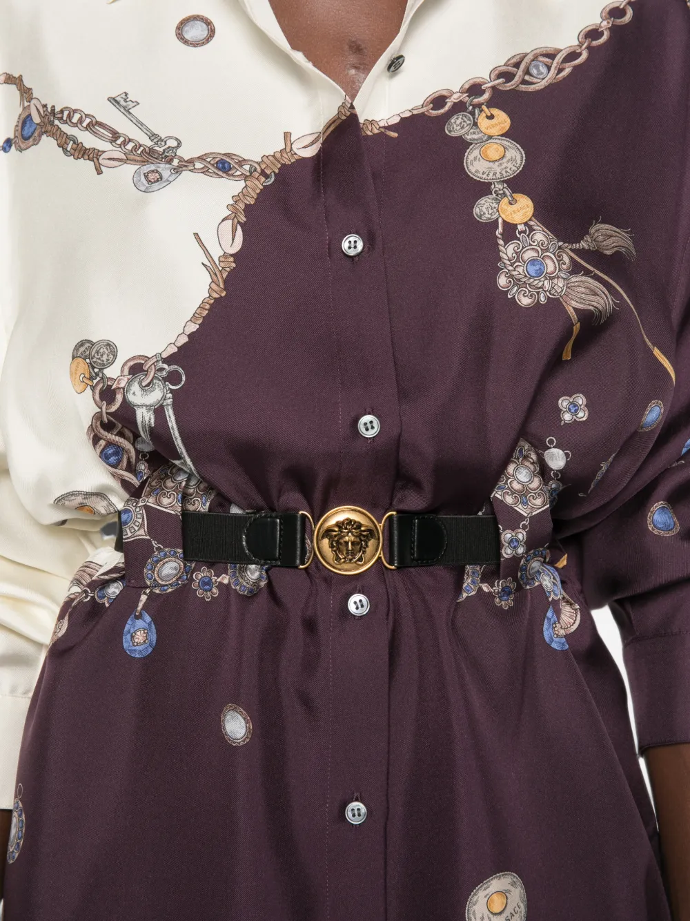Versace Zijden mini-blousejurk met ceintuur Paars