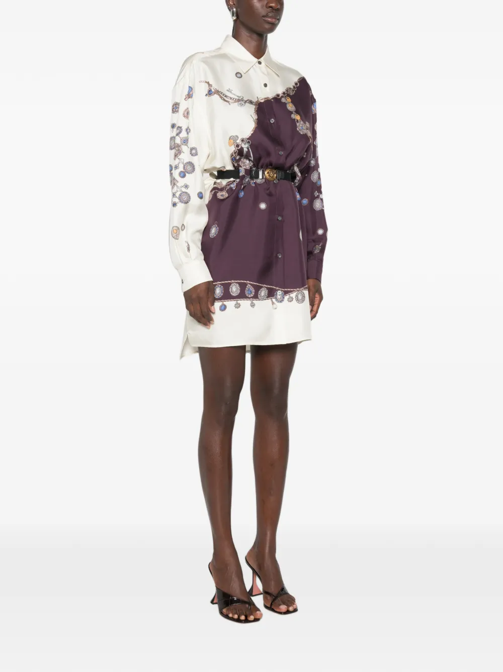 Versace Zijden mini-blousejurk met ceintuur Paars