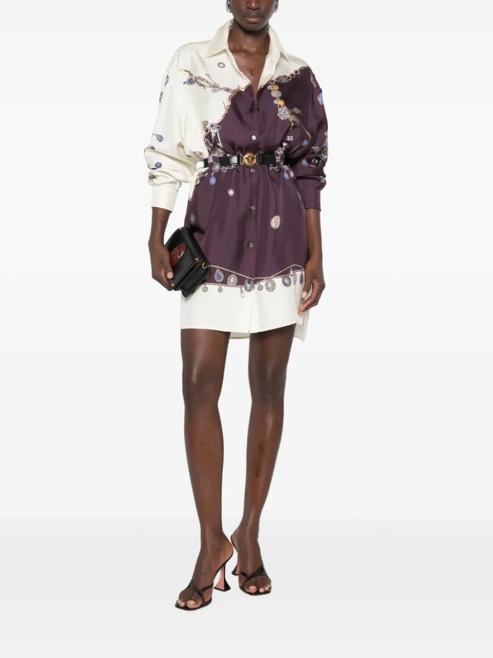 Versace Zijden mini-blousejurk met ceintuur Paars