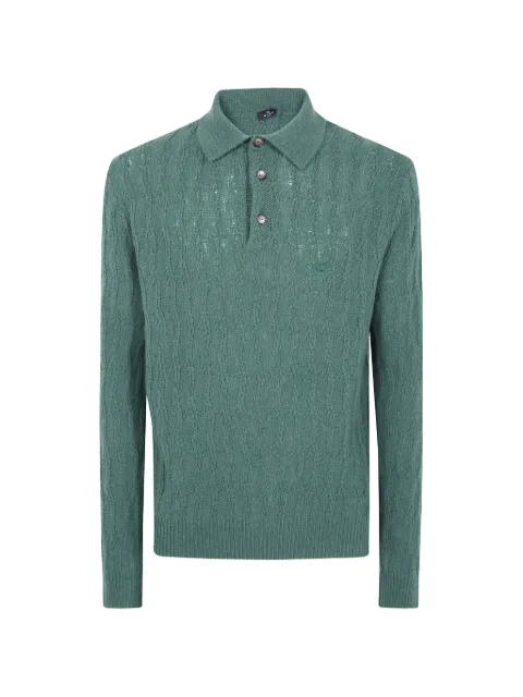 ETRO polo-style sweater in cashmere with wavy motif