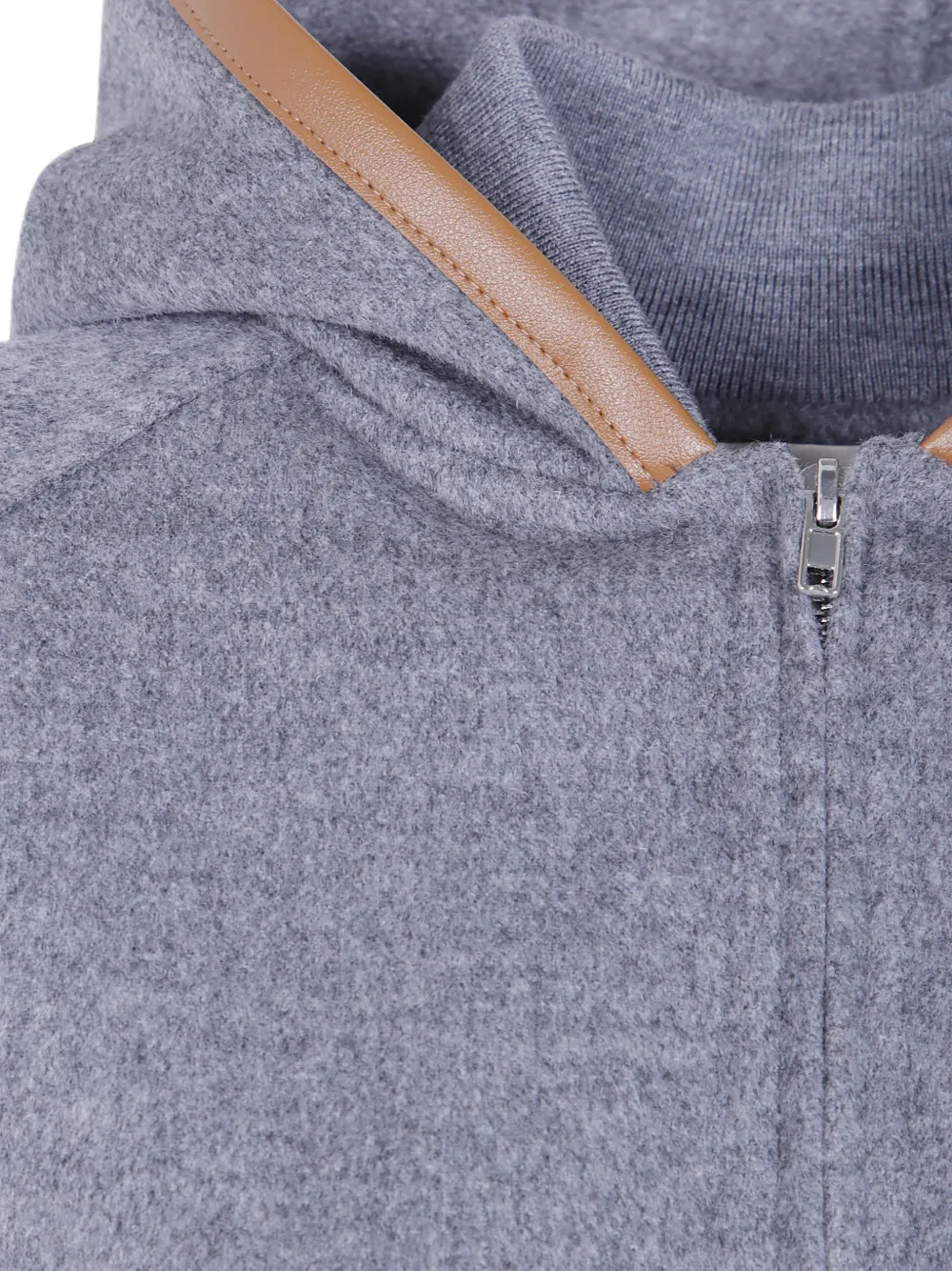 Semicouture Wollen hoodie met leren afwerking Grijs
