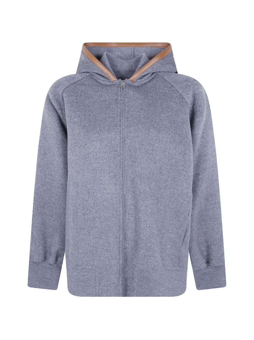 Semicouture leather-trim wool hoodie - Grey