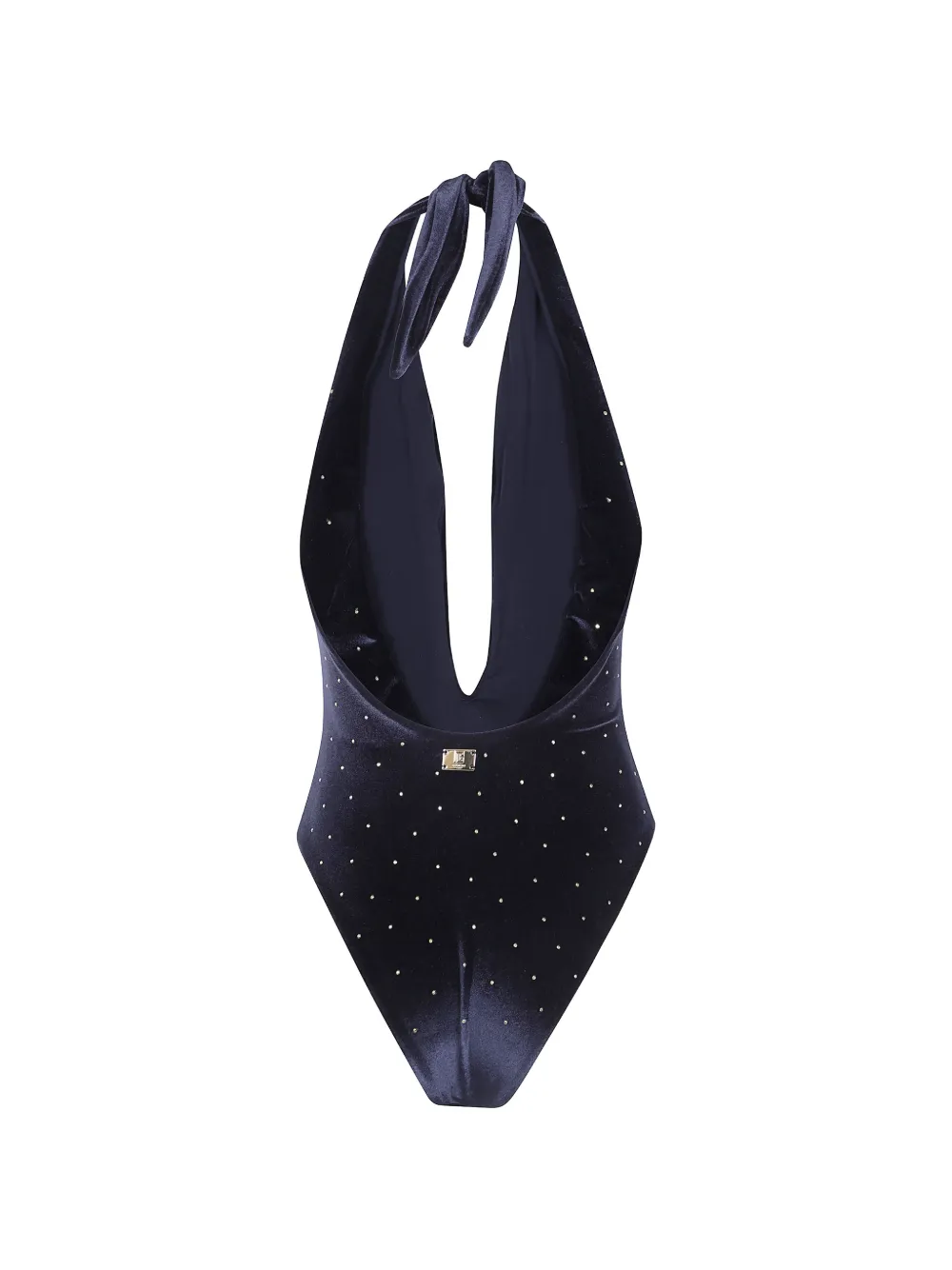 Balmain crystal-embellished halterneck swimsuit Blauw