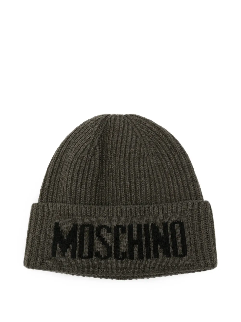 Moschino logo-intarsia ribbed-knit beanie hat - Verde