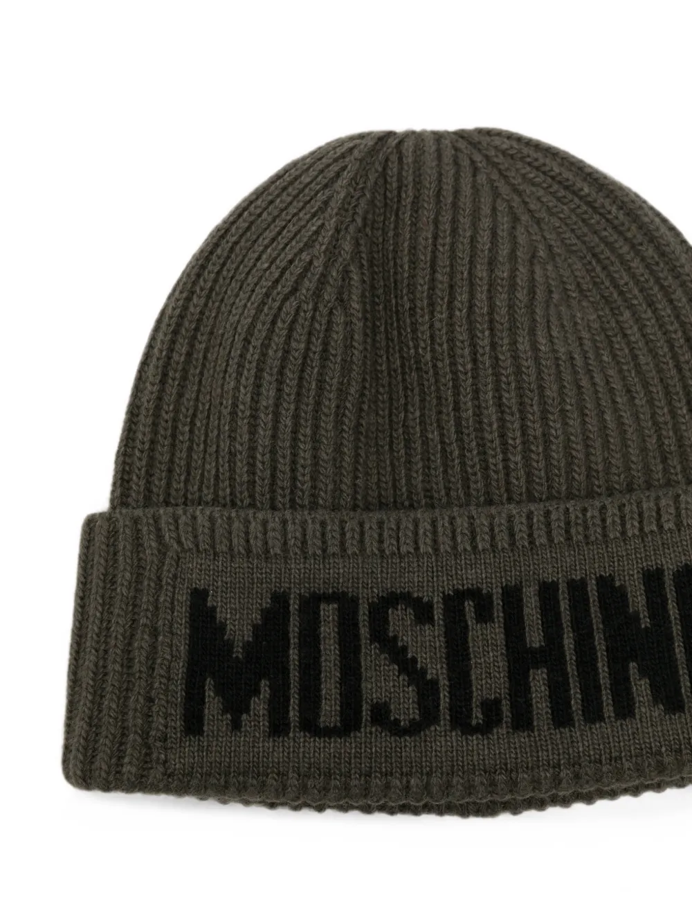 Moschino Ribgebreide muts met intarsia-logo Groen