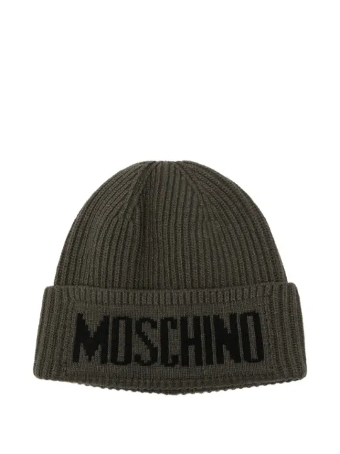 Moschino logo-intarsia ribbed-knit beanie hat