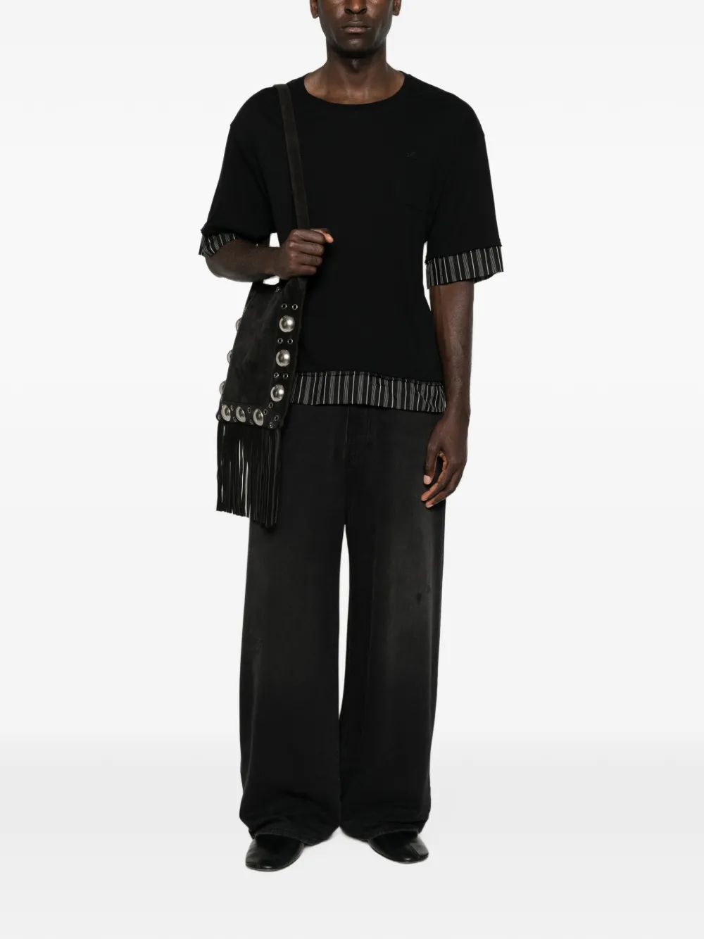 Ann Demeulemeester T-shirt met gestreepte afwerking en gestrikte achterkant Zwart