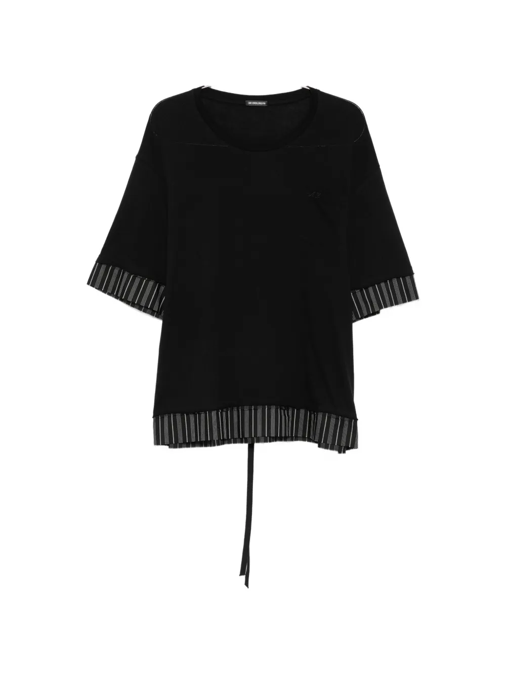 Ann Demeulemeester striped-trim rear-tie T-shirt - Schwarz