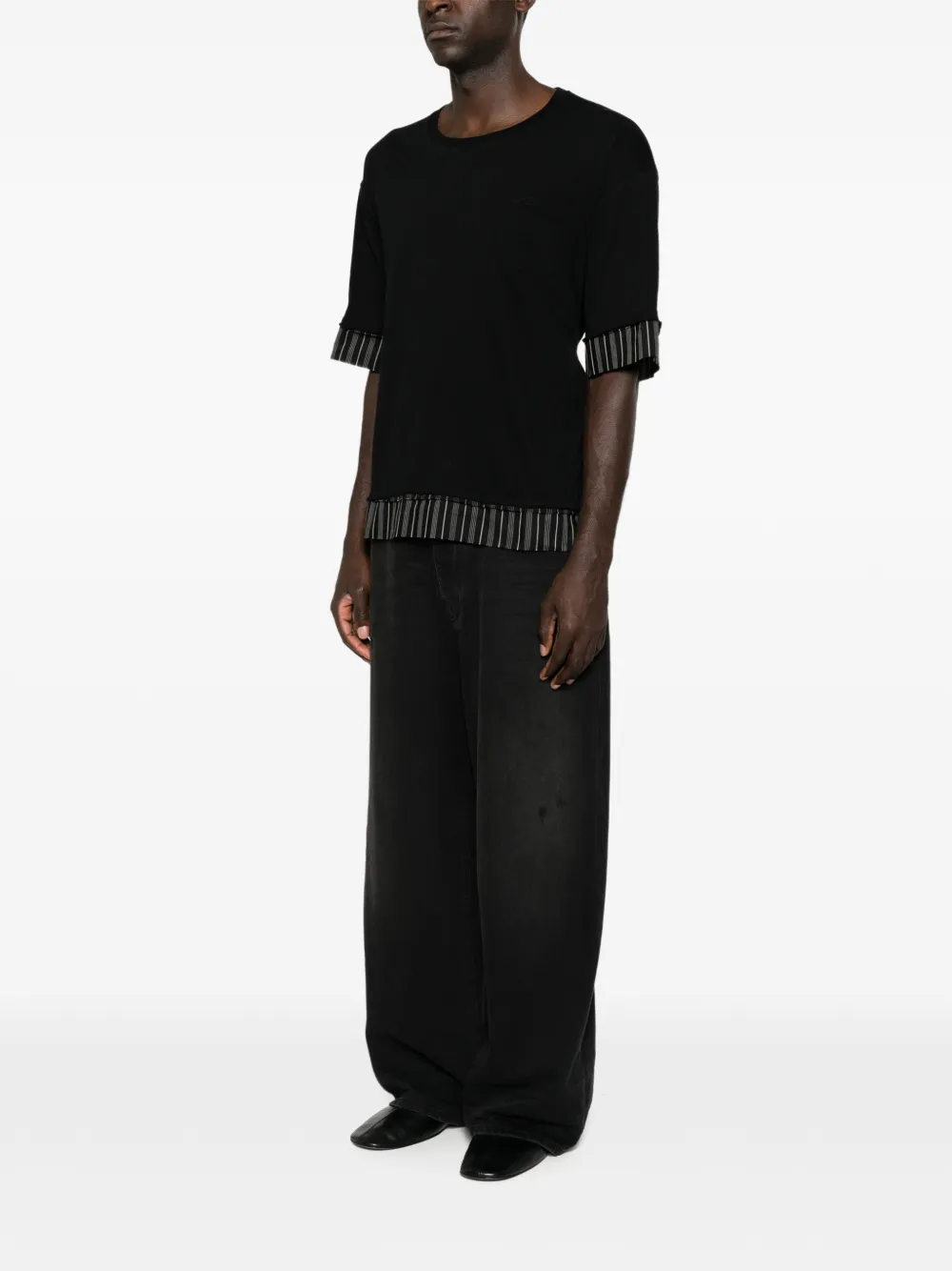 Ann Demeulemeester T-shirt met gestreepte afwerking en gestrikte achterkant Zwart