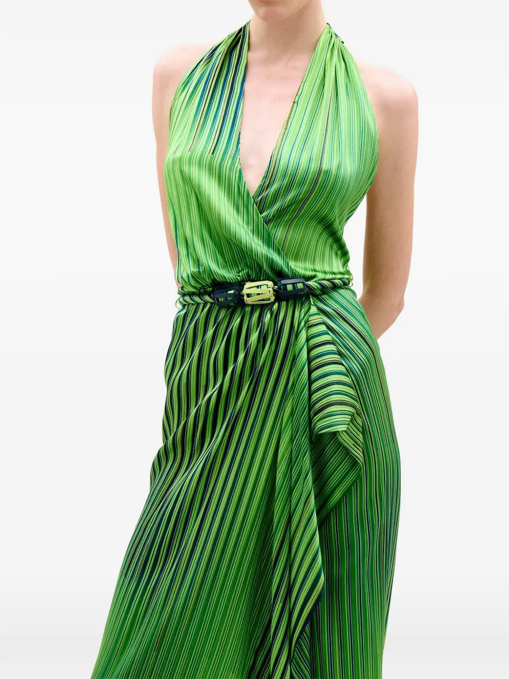 Silvia Tcherassi Midi-jurk met ruches en strepen Groen