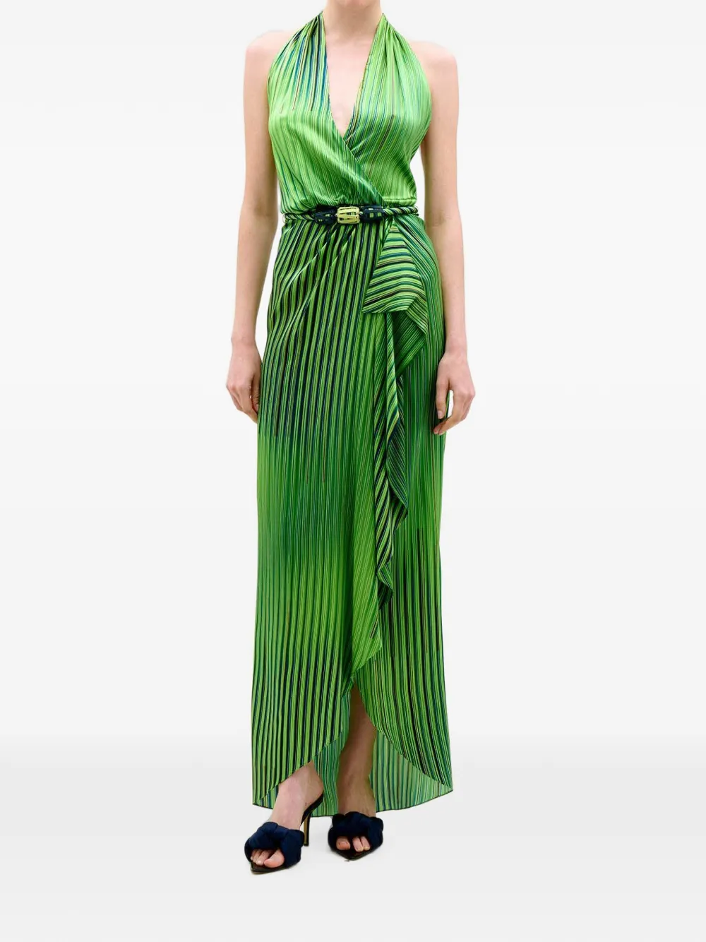 Silvia Tcherassi Midi-jurk met ruches en strepen Groen