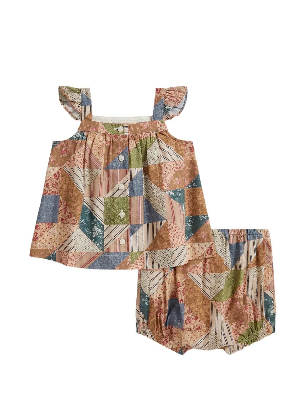 POLO RALPH LAUREN KIDS patchwork ruffled shorts set (set of two) Bruin