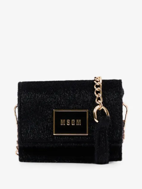 MSGM Kids logo-plaque faux-fur shoulder bag