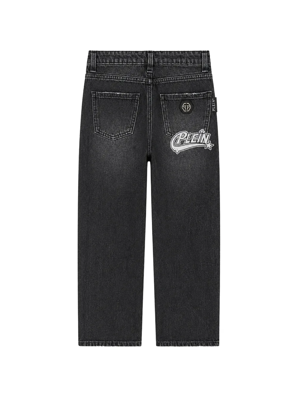 Philipp Plein Junior Gerafelde straight jeans met logopatch Zwart