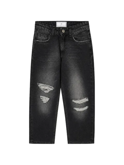 Philipp Plein Junior distressed logo-patch straight-leg jeans