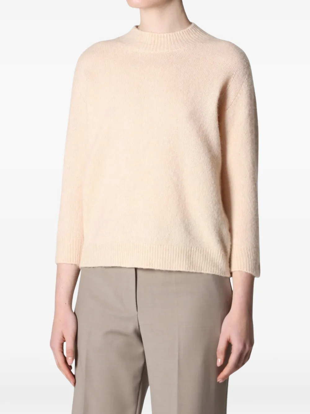 Roberto Collina Trui met ronde hoge hals en cropped mouwen Beige