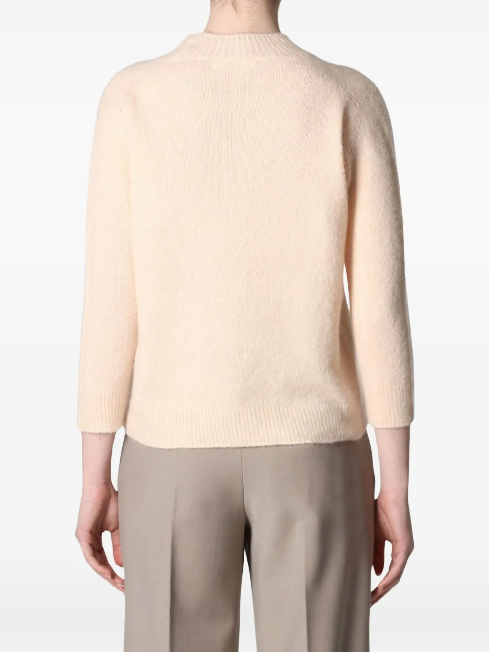 Roberto Collina Trui met ronde hoge hals en cropped mouwen Beige