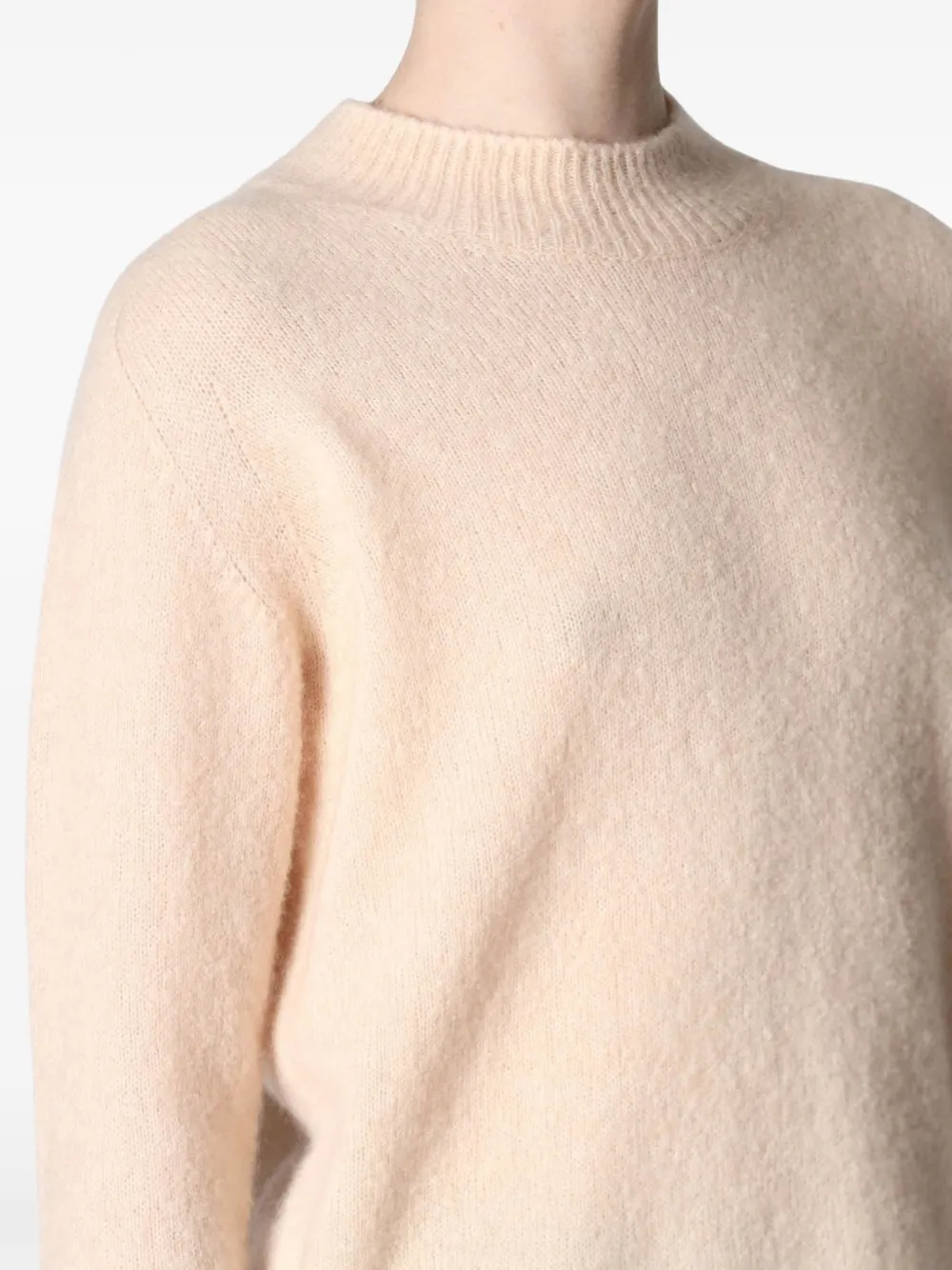 Roberto Collina Trui met ronde hoge hals en cropped mouwen Beige