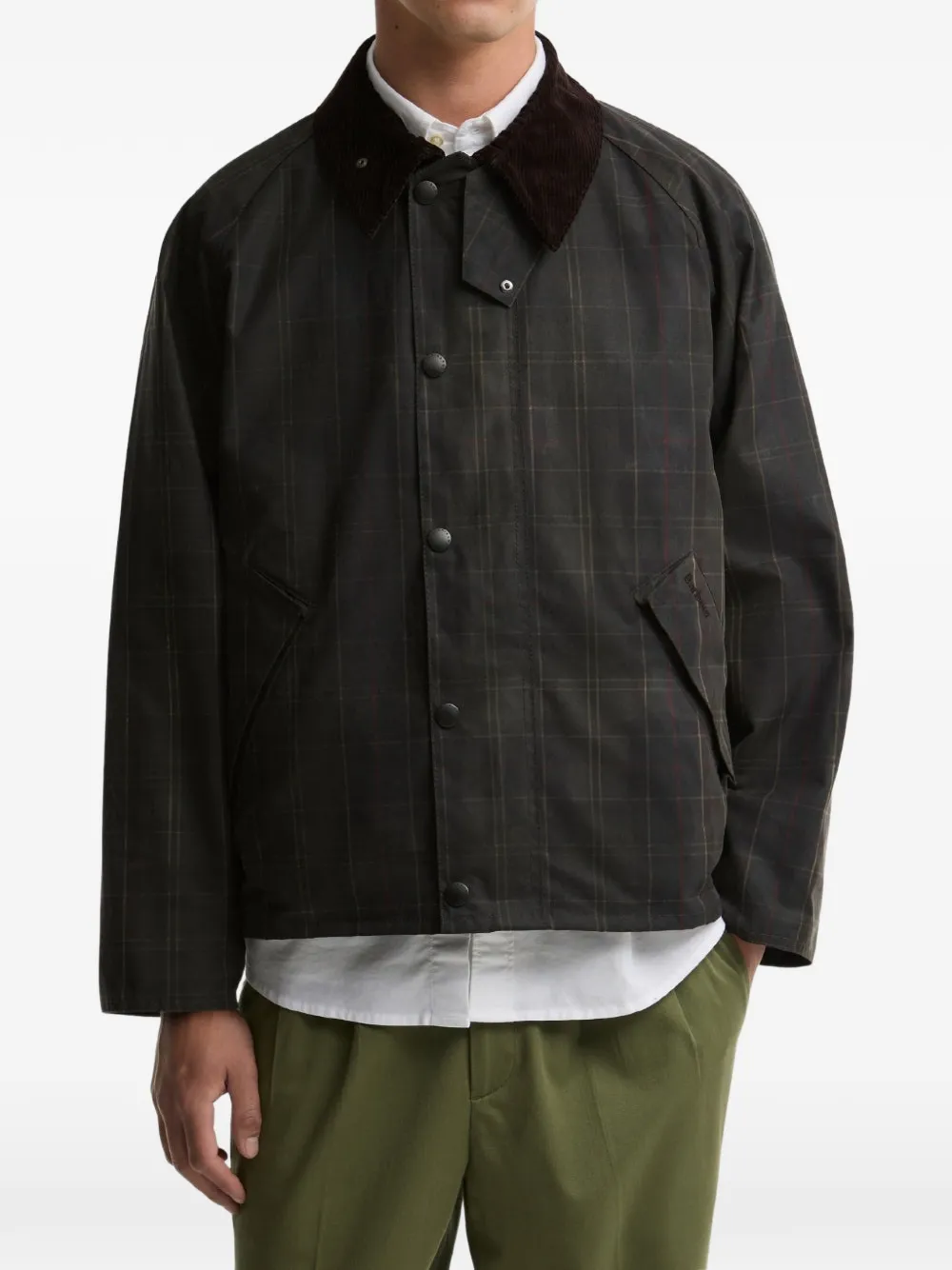 Barbour Jas met ribfluwelen kraag en tartan-print Bruin