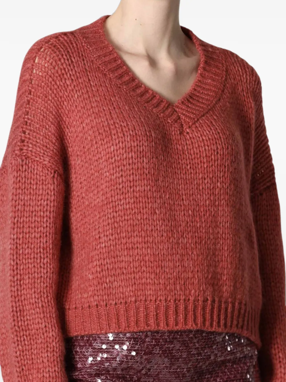 Roberto Collina Chunky gebreide trui met V-hals Rood
