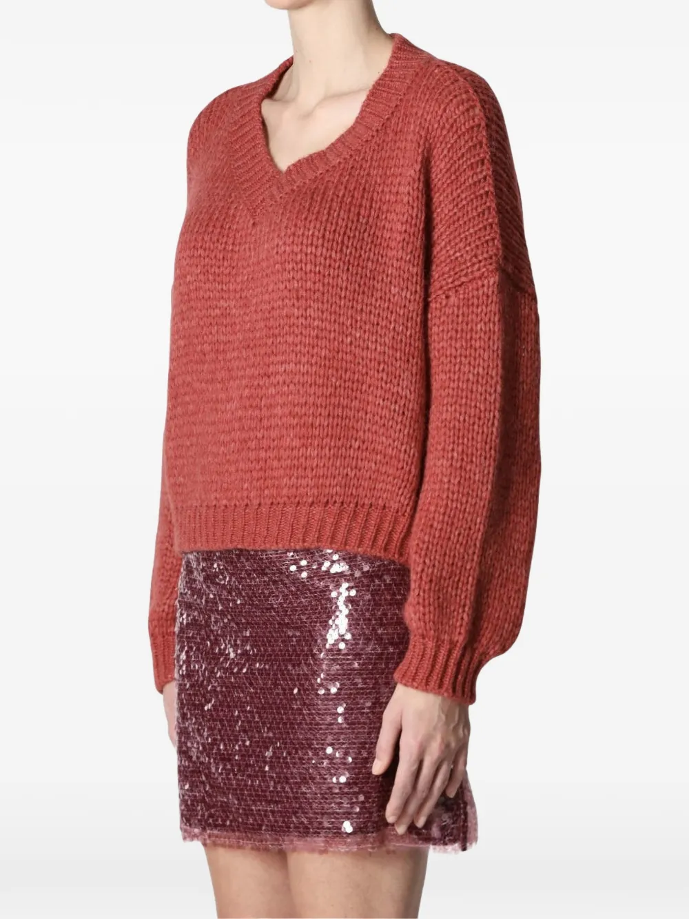 Roberto Collina Chunky gebreide trui met V-hals Rood