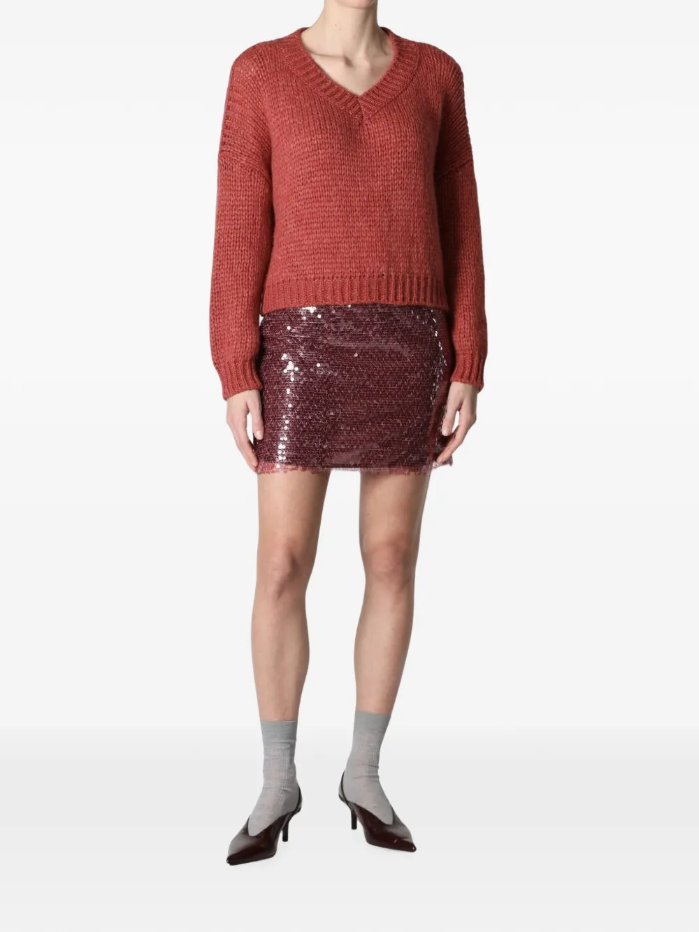 Roberto Collina Chunky gebreide trui met V-hals Rood