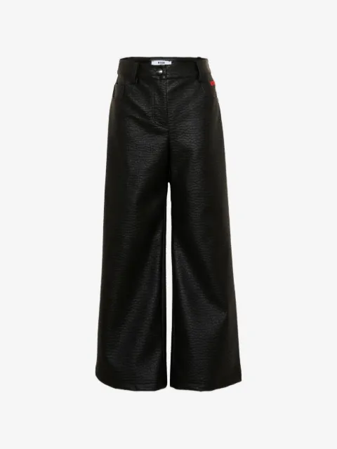 MSGM Kids logo-embroidered textured-finish trousers