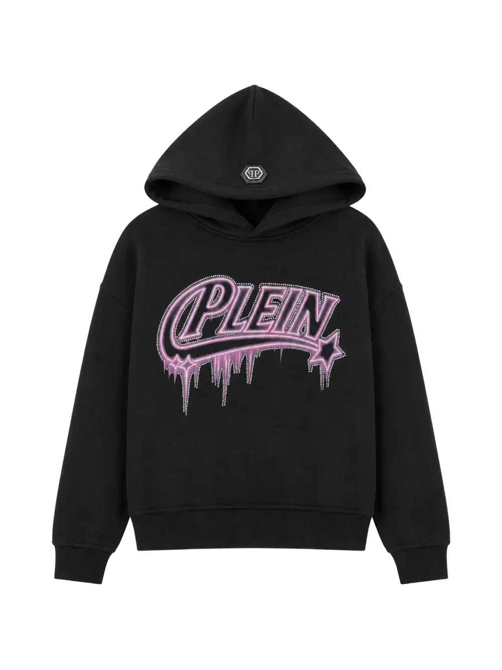 Philipp Plein Junior logo-print rhinestone-embellished hoodie - Nero