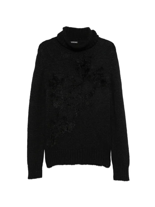 Ann Demeulemeester Mohair-blend Floral-patch Sweater in Black