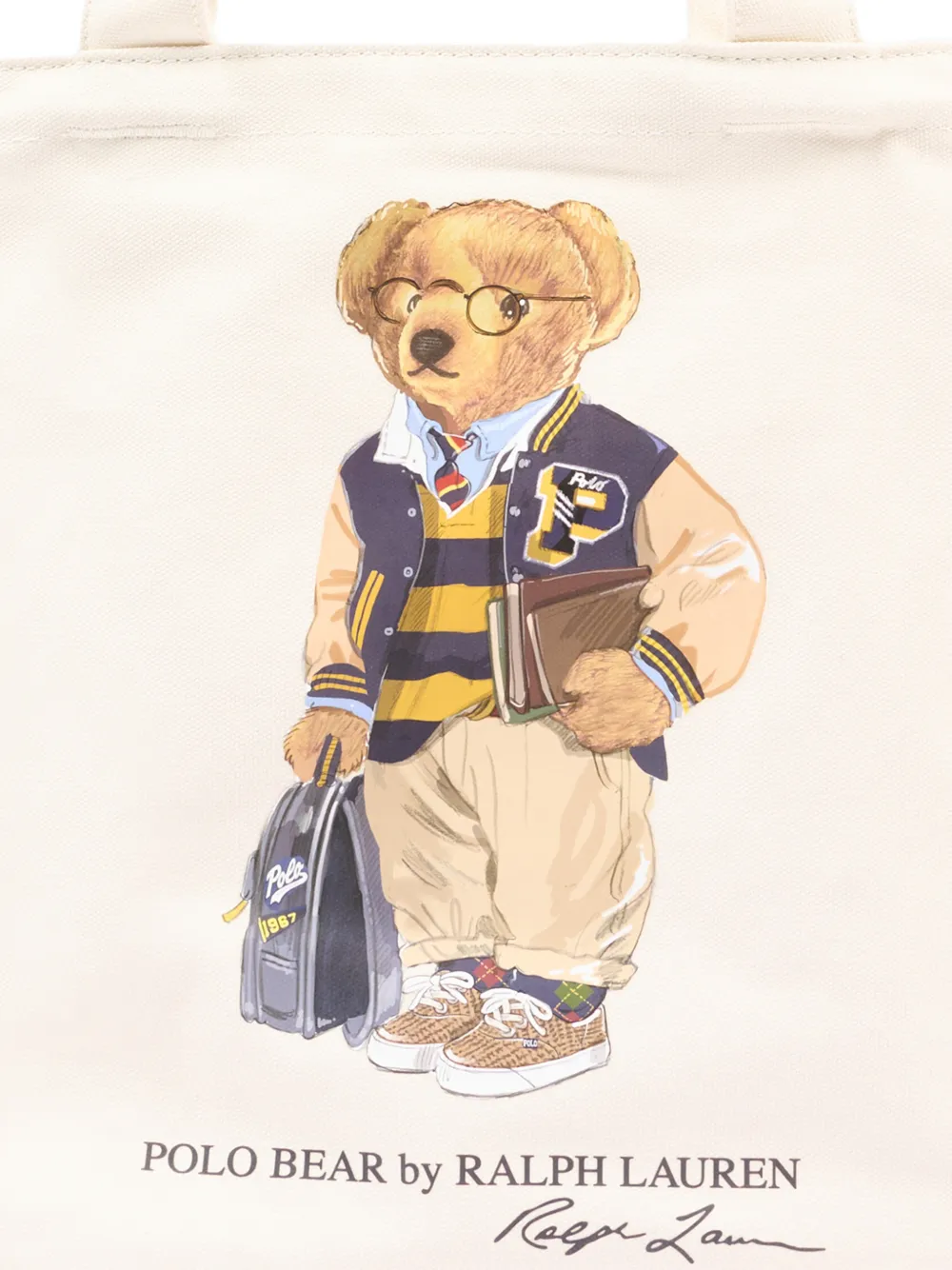 POLO RALPH LAUREN KIDS Polo Bear canvas shopper Beige