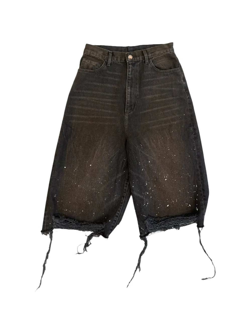 SECND SLF distressed paint-splatter shorts - Schwarz