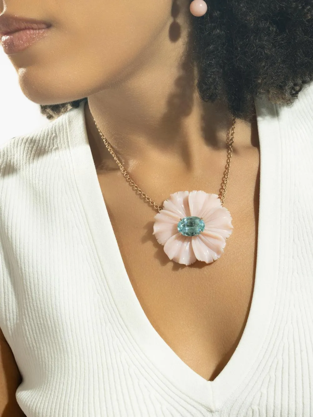 Irene Neuwirth Tropical Flower Aquamarine and Opal Necklace in Pink, view 2