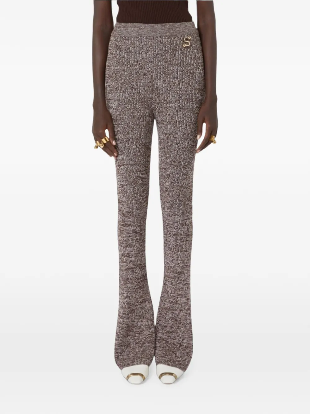 Sportmax logo-plaque flared trousers - Braun